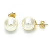 Oro Laminado Stud Earring, Gold Filled Style Ball Design, with Ivory Pearl, Polished, Golden Finish, 02.63.2127