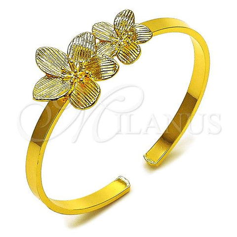 Oro Laminado Individual Bangle, Gold Filled Style Flower Design, Diamond Cutting Finish, Golden Finish, 07.170.0074