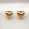 Oro Laminado Stud Earring, Gold Filled Style Heart Design, Diamond Cutting Finish, Golden Finish, 02.342.0349