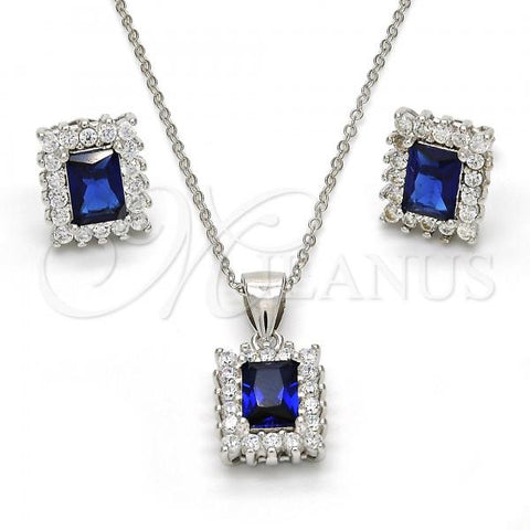 Sterling Silver Earring and Pendant Adult Set, with Sapphire Blue and White Cubic Zirconia, Polished, Rhodium Finish, 10.175.0053.3
