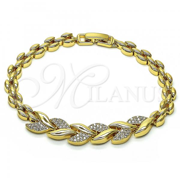 Oro Laminado Fancy Bracelet, Gold Filled Style with White Micro Pave, Polished, Golden Finish, 03.283.0107.07