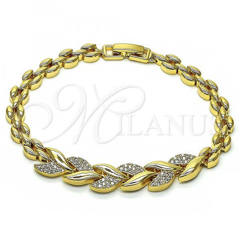 Oro Laminado Fancy Bracelet, Gold Filled Style with White Micro Pave, Polished, Golden Finish, 03.283.0107.07