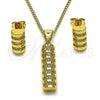Oro Laminado Earring and Pendant Adult Set, Gold Filled Style with White Micro Pave, Polished, Golden Finish, 10.342.0089