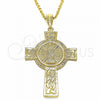 Oro Laminado Religious Pendant, Gold Filled Style Cross and Guadalupe Design, Polished, Golden Finish, 05.351.0044
