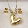 Oro Laminado Necklace and Earring, Gold Filled Style Heart and Box Design, Polished, Golden Finish, 06.417.0017