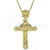 Oro Laminado Religious Pendant, Gold Filled Style Crucifix and Star Design, with Garnet and White Cubic Zirconia, Polished, Golden Finish, 05.253.0038