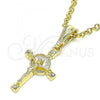 Oro Laminado Religious Pendant, Gold Filled Style Crucifix Design, with White Crystal, Polished, Golden Finish, 05.351.0180