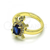 Oro Laminado Multi Stone Ring, Gold Filled Style Turtle Design, with Sapphire Blue Cubic Zirconia and White Micro Pave, Polished, Golden Finish, 01.284.0086.4