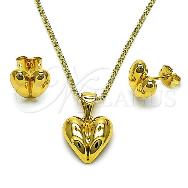 Oro Laminado Earring and Pendant Adult Set, Gold Filled Style Heart Design, Polished, Golden Finish, 10.342.0205