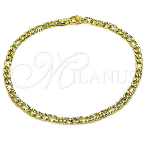 Oro Laminado Basic Anklet, Gold Filled Style Figaro Design, Polished, Golden Finish, 03.383.0035.10