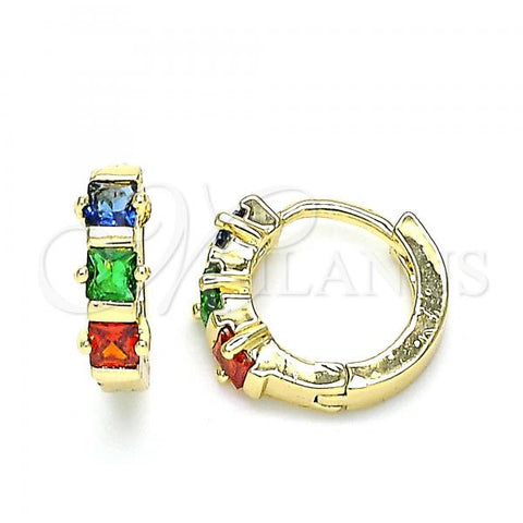Oro Laminado Huggie Hoop, Gold Filled Style with Multicolor Cubic Zirconia, Polished, Golden Finish, 02.210.0654.4.15
