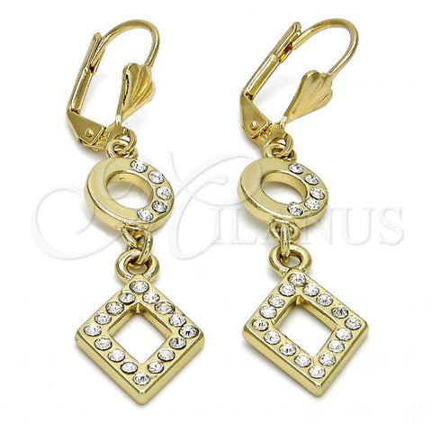Oro Laminado Long Earring, Gold Filled Style with White Crystal, Polished, Golden Finish, 02.59.0130