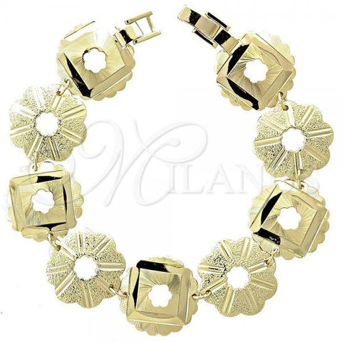 Oro Laminado Fancy Bracelet, Gold Filled Style Flower Design, Matte Finish, Golden Finish, 5.018.002.3
