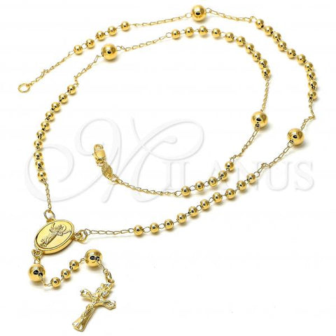 Oro Laminado Medium Rosary, Gold Filled Style Divino Niño and Crucifix Design, Polished, Golden Finish, 5.211.007.1.24