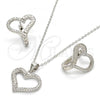 Sterling Silver Earring and Pendant Adult Set, Heart Design, with White Cubic Zirconia, Polished, Rhodium Finish, 10.175.0050