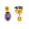 Stainless Steel Stud Earring, Teardrop Design, with Amethyst Cubic Zirconia, Polished, Golden Finish, 02.271.0023