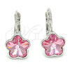 Rhodium Plated Leverback Earring, Flower Design, with Light Rose Swarovski Crystals, Polished, Rhodium Finish, 02.239.0012.1