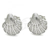 Sterling Silver Stud Earring, Shell Design, with White Micro Pave, Polished, Rhodium Finish, 02.369.0002