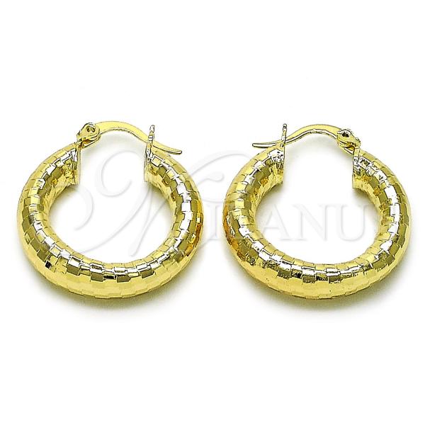 Oro Laminado Medium Hoop, Gold Filled Style Hollow Design, Diamond Cutting Finish, Golden Finish, 02.213.0309.25