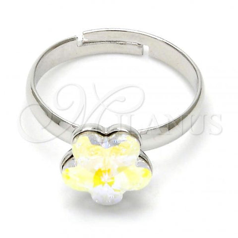 Rhodium Plated Multi Stone Ring, Flower Design, with Aurore Boreale Swarovski Crystals, Polished, Rhodium Finish, 01.239.0010.5 (One size fits all)