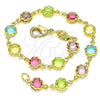 Oro Laminado Fancy Bracelet, Gold Filled Style Flower Design, with Multicolor Cubic Zirconia, Polished, Golden Finish, 03.386.0003.07