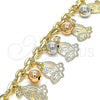 Oro Laminado Charm Bracelet, Gold Filled Style Butterfly and Ball Design, with White Crystal, Polished, Tricolor, 03.331.0192.08