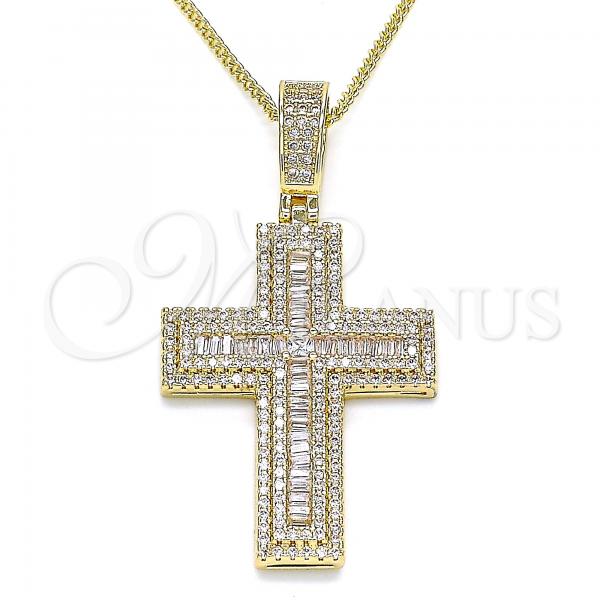 Oro Laminado Pendant Necklace, Gold Filled Style Cross Design, with White Micro Pave, Polished, Golden Finish, 04.156.0234.18