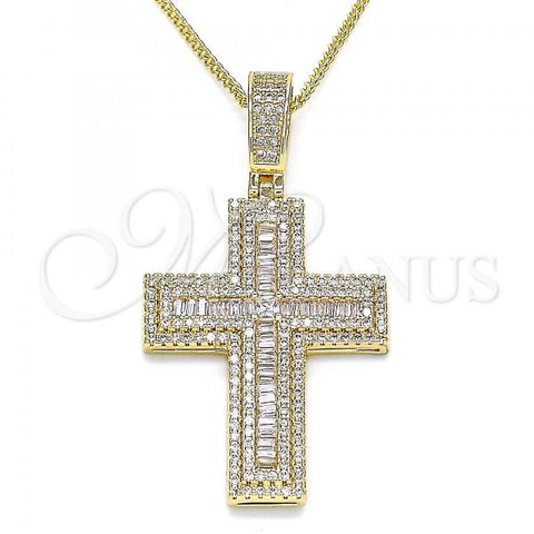 Oro Laminado Pendant Necklace, Gold Filled Style Cross Design, with White Micro Pave, Polished, Golden Finish, 04.156.0234.18
