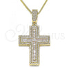 Oro Laminado Pendant Necklace, Gold Filled Style Cross Design, with White Micro Pave, Polished, Golden Finish, 04.156.0234.18