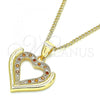 Oro Laminado Pendant Necklace, Gold Filled Style Heart Design, with Garnet and White Micro Pave, Polished, Golden Finish, 04.156.0371.1.20