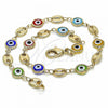 Oro Laminado Fancy Anklet, Gold Filled Style Evil Eye Design, Multicolor Resin Finish, Golden Finish, 03.326.0012.10