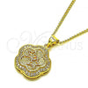 Oro Laminado Pendant Necklace, Gold Filled Style Star and Flower Design, with White Micro Pave, Polished, Golden Finish, 04.156.0467.18