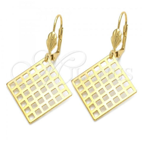 Oro Laminado Dangle Earring, Gold Filled Style Filigree Design, Golden Finish, 02.63.1122