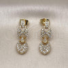 Oro Laminado Stud Earring, Gold Filled Style Puff Mariner Design, with White Cubic Zirconia, Polished, Golden Finish, 02.283.0199