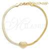 Oro Laminado Basic Bracelet, Gold Filled Style Heart and Herringbone Design, Polished, Golden Finish, 03.02.0097.07