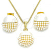 Oro Laminado Earring and Pendant Adult Set, Gold Filled Style with Ivory Pearl, Polished, Golden Finish, 10.379.0011