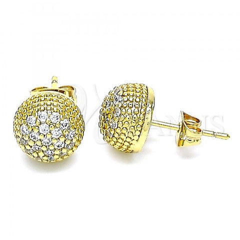 Oro Laminado Stud Earring, Gold Filled Style with White Micro Pave, Polished, Golden Finish, 02.342.0168