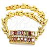 Oro Laminado Fancy Bracelet, Gold Filled Style with Multicolor Cubic Zirconia, Polished, Golden Finish, 03.210.0108.2.07