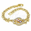 Oro Laminado Fancy Bracelet, Gold Filled Style Flower Design, with Multicolor Cubic Zirconia, Polished, Golden Finish, 03.357.0008.1.07