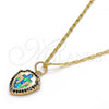 Oro Laminado Pendant Necklace, Gold Filled Style Anchor Design, with Green Opal and White Micro Pave, Polished, Golden Finish, 04.63.1326.2.18