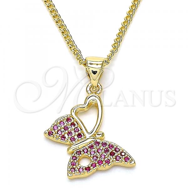 Oro Laminado Pendant Necklace, Gold Filled Style Butterfly Design, with Ruby Micro Pave, Polished, Golden Finish, 04.156.0318.1.20