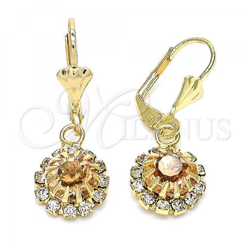Oro Laminado Dangle Earring, Gold Filled Style with Champagne and White Crystal, Polished, Golden Finish, 02.122.0113.4