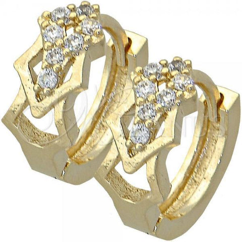 Oro Laminado Huggie Hoop, Gold Filled Style with White Cubic Zirconia, Polished, Golden Finish, 02.165.0069