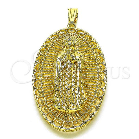 Oro Laminado Religious Pendant, Gold Filled Style Guadalupe Design, Diamond Cutting Finish, Golden Finish, 05.411.0009
