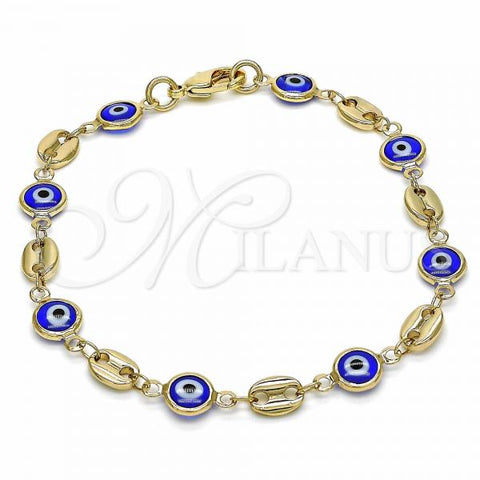 Oro Laminado Fancy Bracelet, Gold Filled Style Evil Eye Design, Blue Resin Finish, Golden Finish, 03.326.0012.2.08