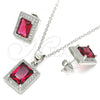 Sterling Silver Earring and Pendant Adult Set, with Garnet Cubic Zirconia and White Micro Pave, Polished, Rhodium Finish, 10.175.0076.3