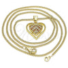 Oro Laminado Pendant Necklace, Gold Filled Style Heart Design, with Garnet and White Micro Pave, Polished, Golden Finish, 04.156.0379.1.20