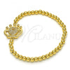 Oro Laminado Fancy Bracelet, Gold Filled Style Expandable Bead and Crown Design, with White Cubic Zirconia, Polished, Golden Finish, 03.207.0074.07