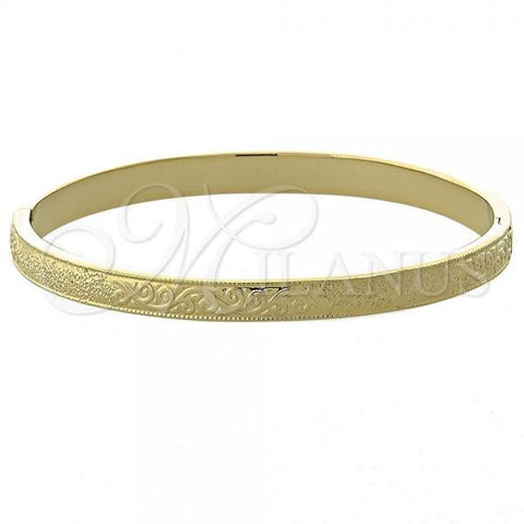 Oro Laminado Individual Bangle, Gold Filled Style Leaf Design, Diamond Cutting Finish, Golden Finish, 07.156.0038 (03 MM Thickness, Size 5 - 2.50 Diameter)