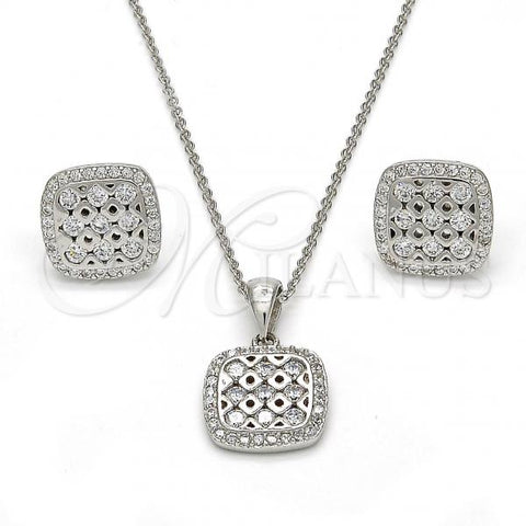 Sterling Silver Earring and Pendant Adult Set, with White Cubic Zirconia, Polished, Rhodium Finish, 10.175.0027